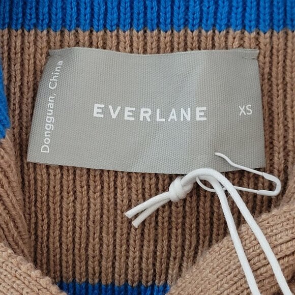 Everlane Lace Up Smock Knit Sweater Size XS Chestnut Brown Blue Striped Wool - Picture 4 of 7